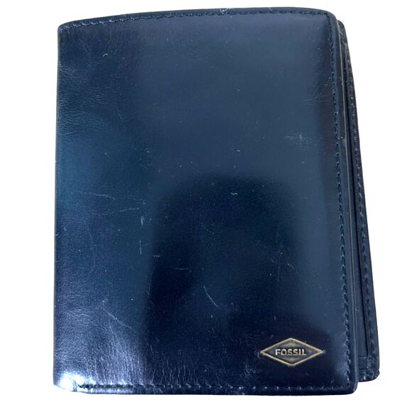 Fossil Black Patent Leather Large Bifold Men's Wallet - Picture 1 of 5
